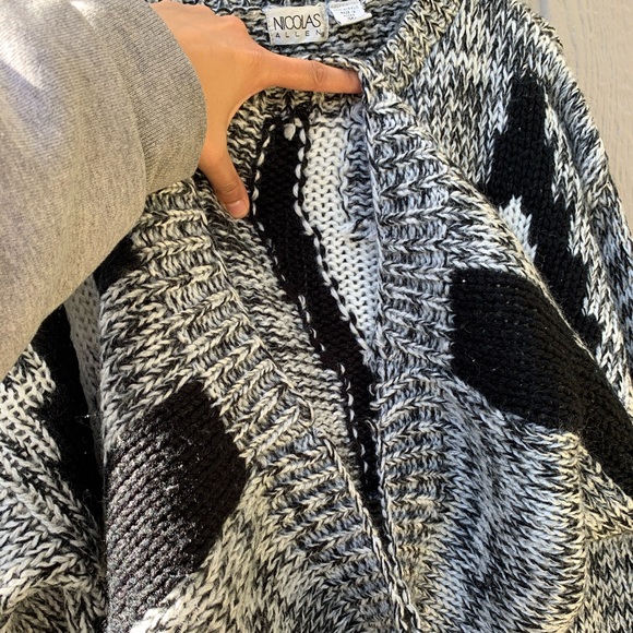 Vintage black white gray chevron chunky knit crewneck oversized grandpa sweater - Picture 7 of 16